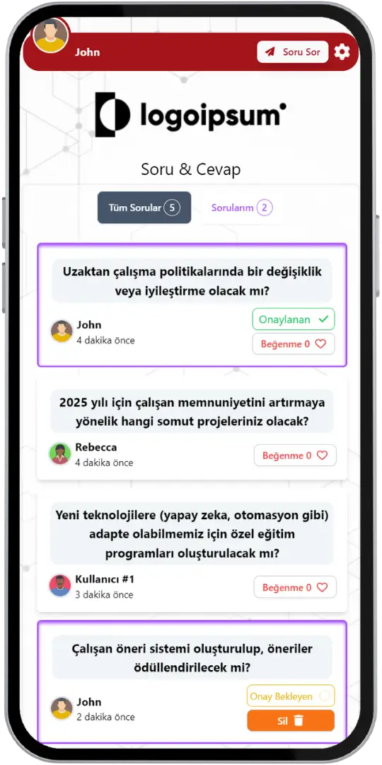 tüm katılımcıların onaylanmış soruları